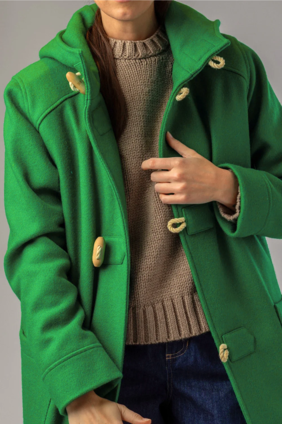 The Bowie duffle toggle wool coat in Emerald Irish Green