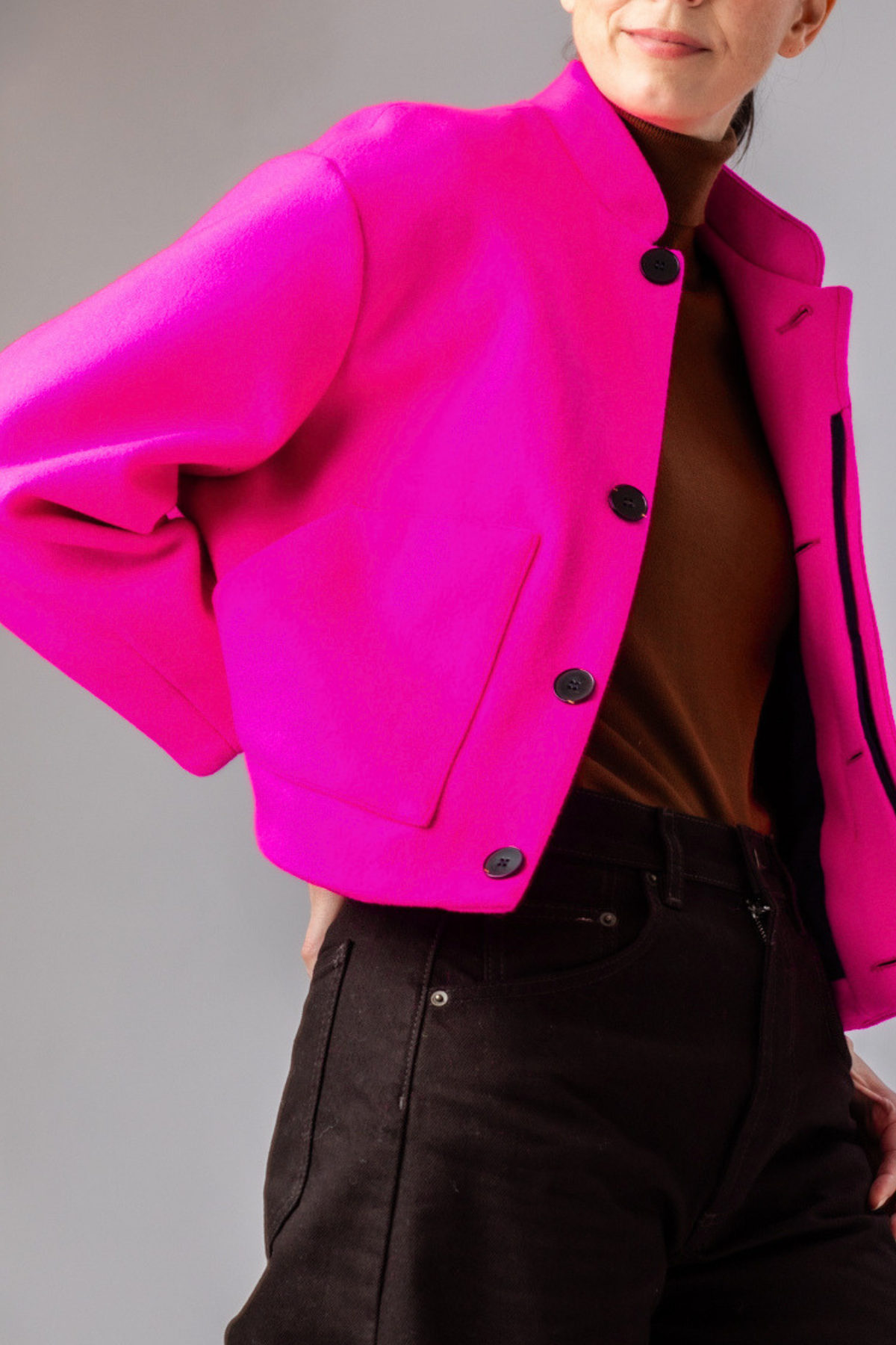 Frankie varsity jacket in bright fuchsia pink