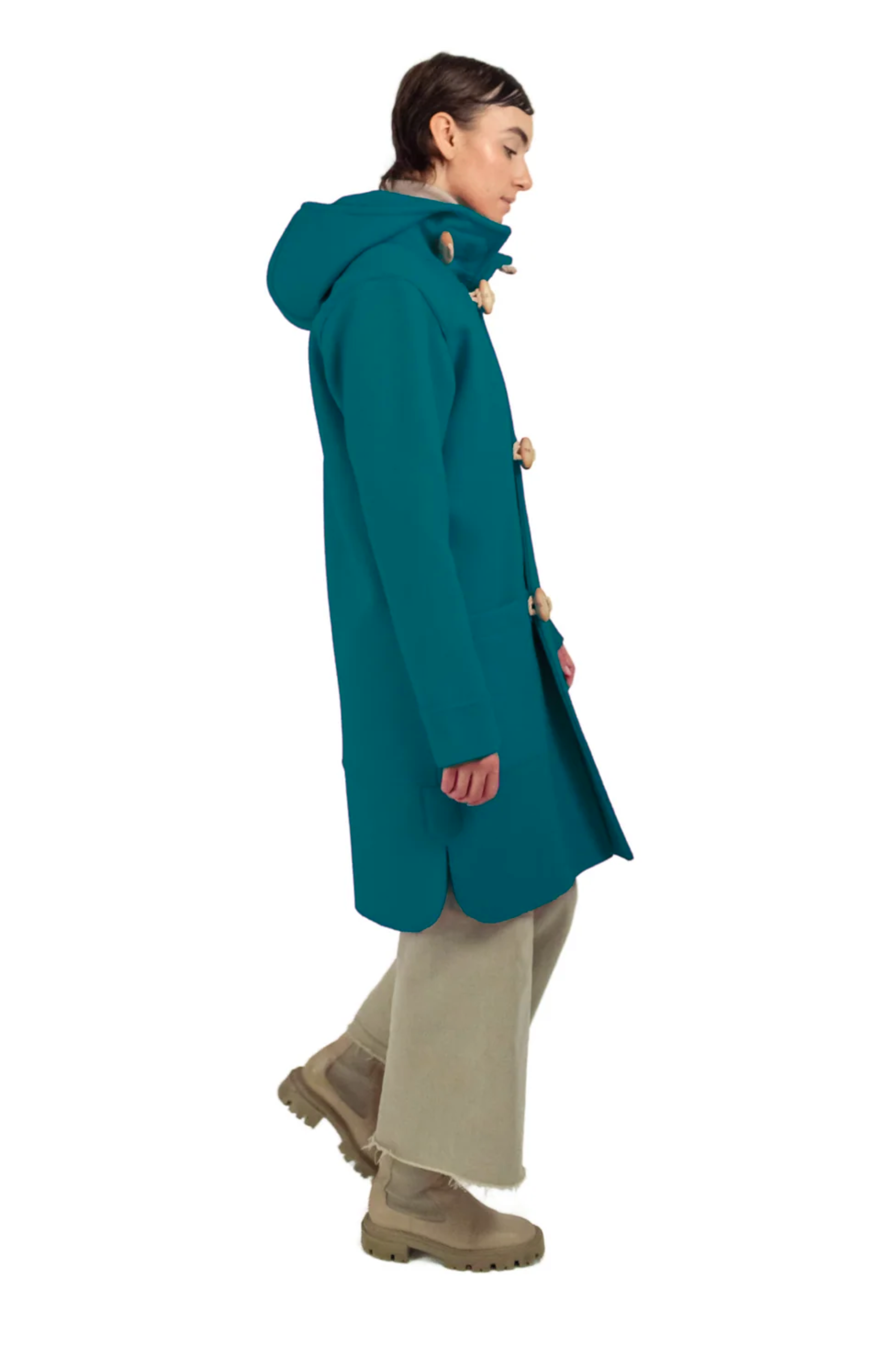 The Bowie duffle toggle wool coat in Positano Teal
