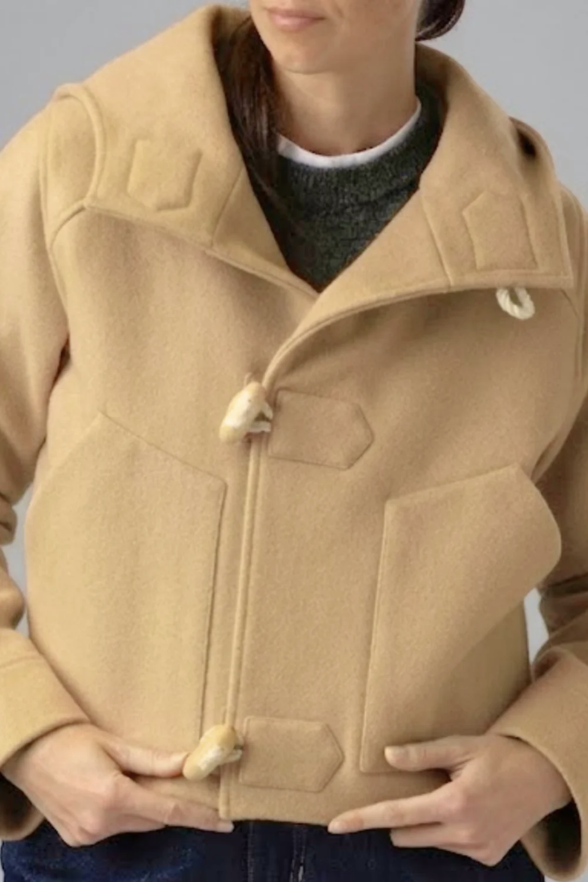 Baby Bowie wool toggle coat in Classic Camel beige